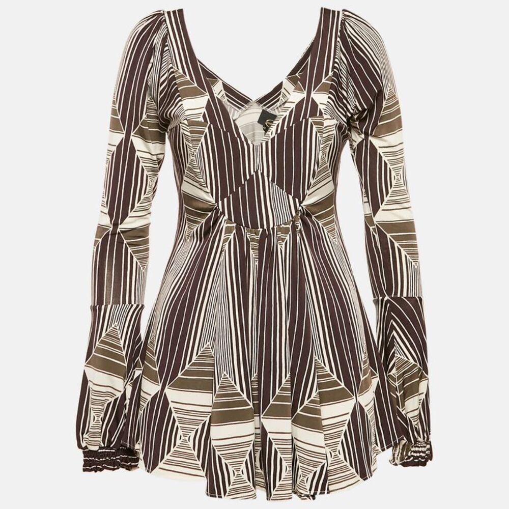 Just Cavalli Brown Printed Jersey Peplum Top L